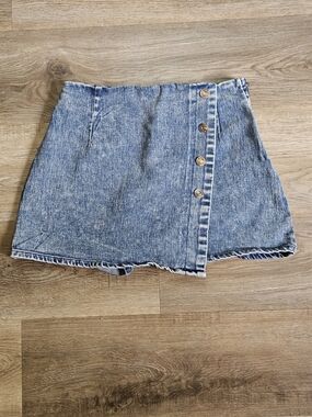 Flying Tomato Light Blue Denim Button-Front Mini Skort Stretch Size Small